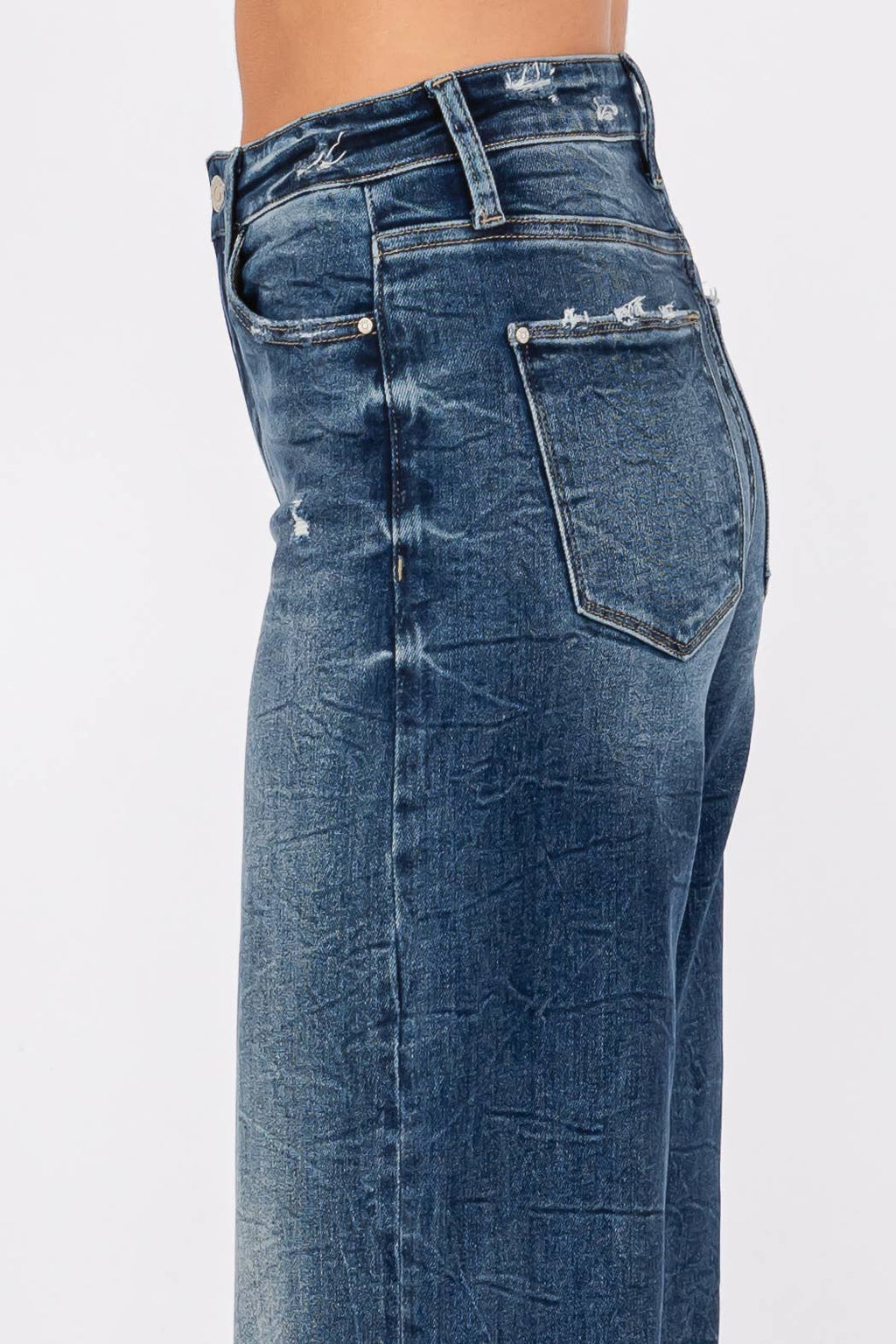THE MARLOW HIGH RISE SUPER STRETCH WIDE LEG W/ DESTROYED HEM