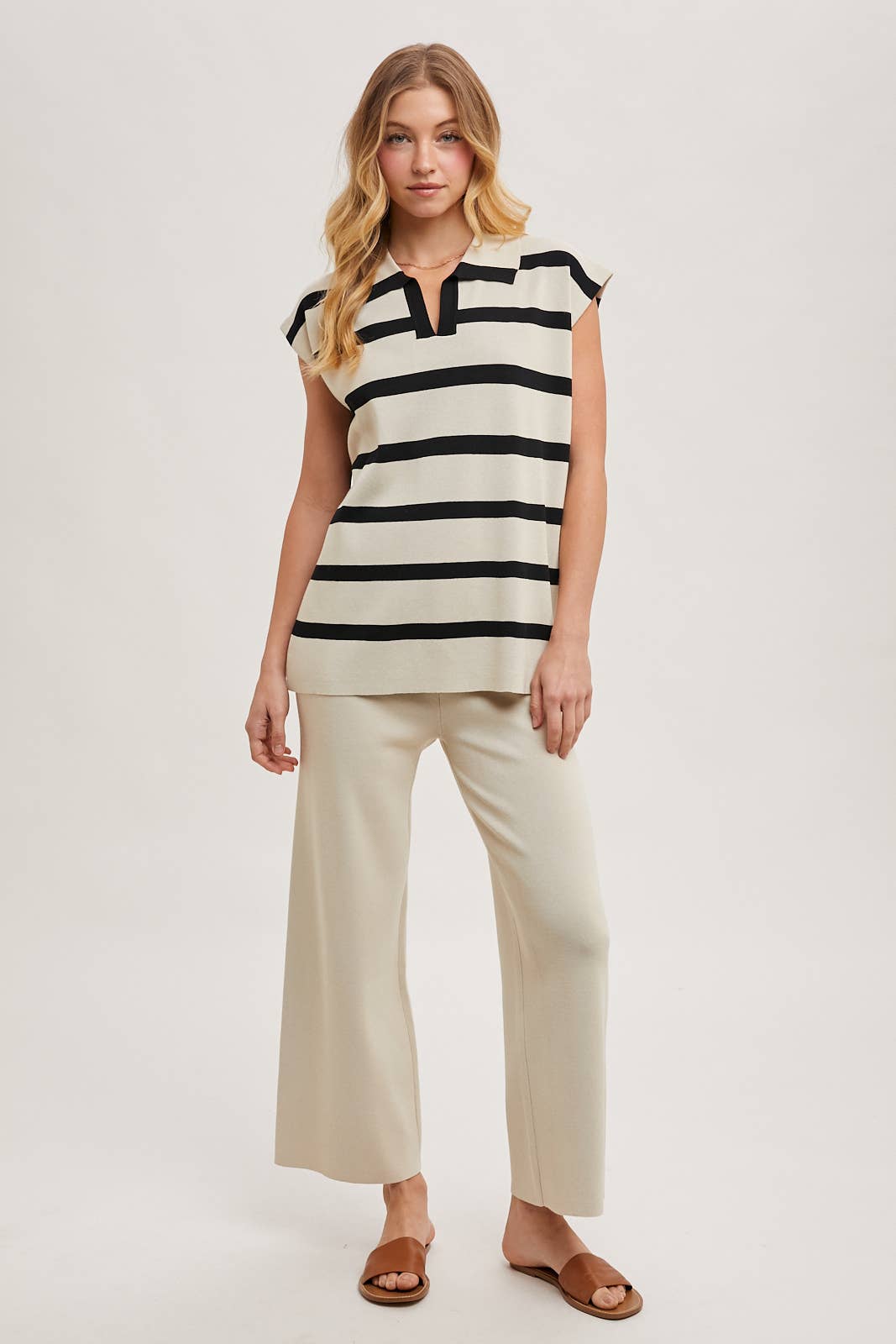 STRAY STRIPED POLO KNIT SET