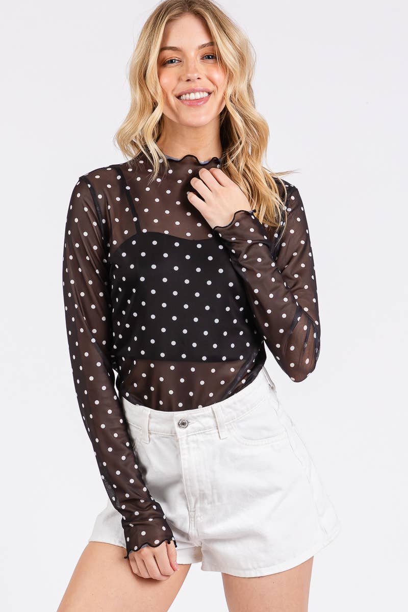 PEBBY POLKA MESH TOP