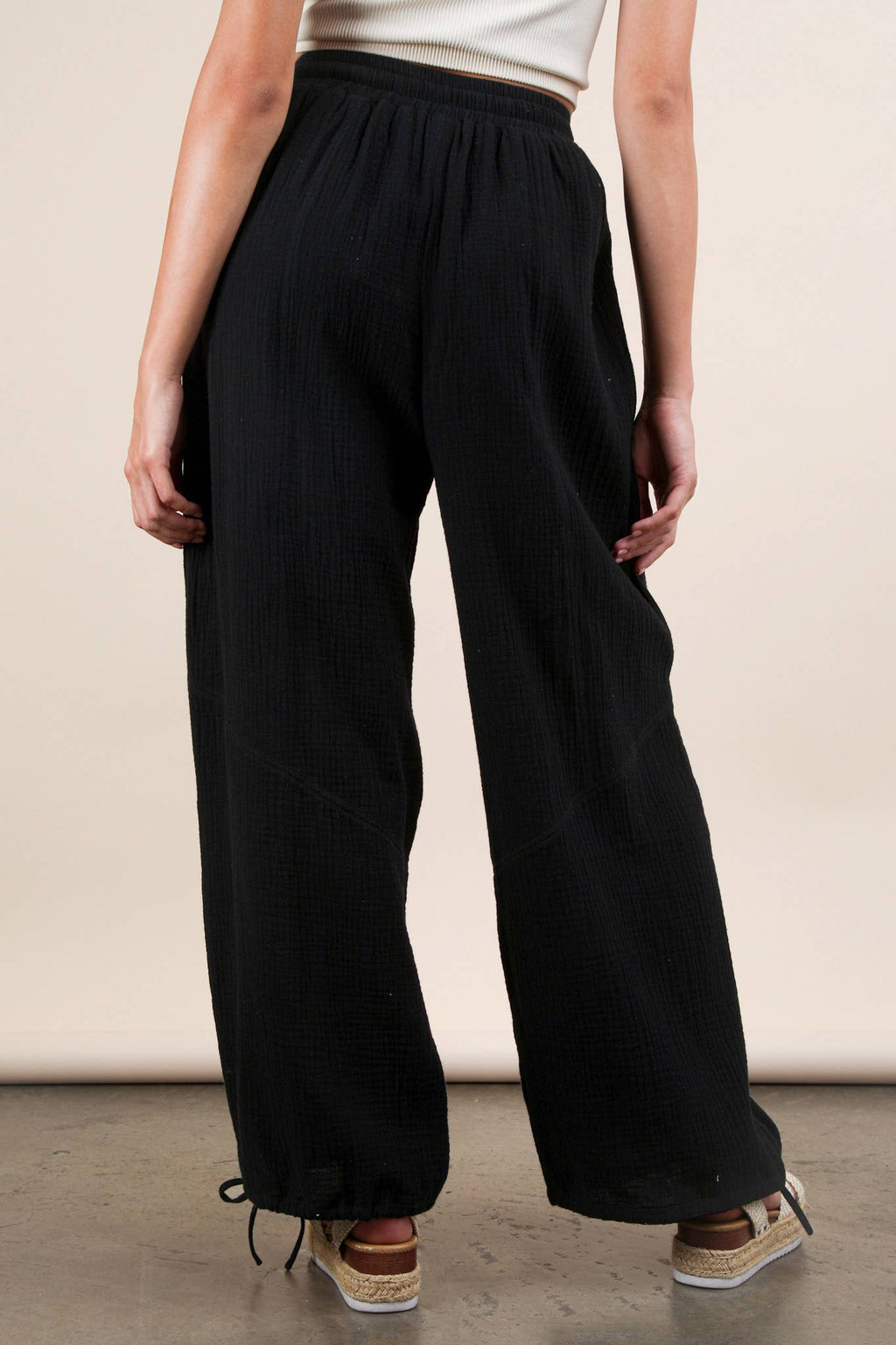 WINDY BLACK WIDE LEG LINEN PANTS