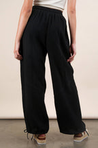 WINDY BLACK WIDE LEG LINEN PANTS