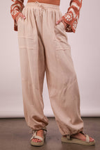WINDY CREAM WIDE LEG LINEN PANTS