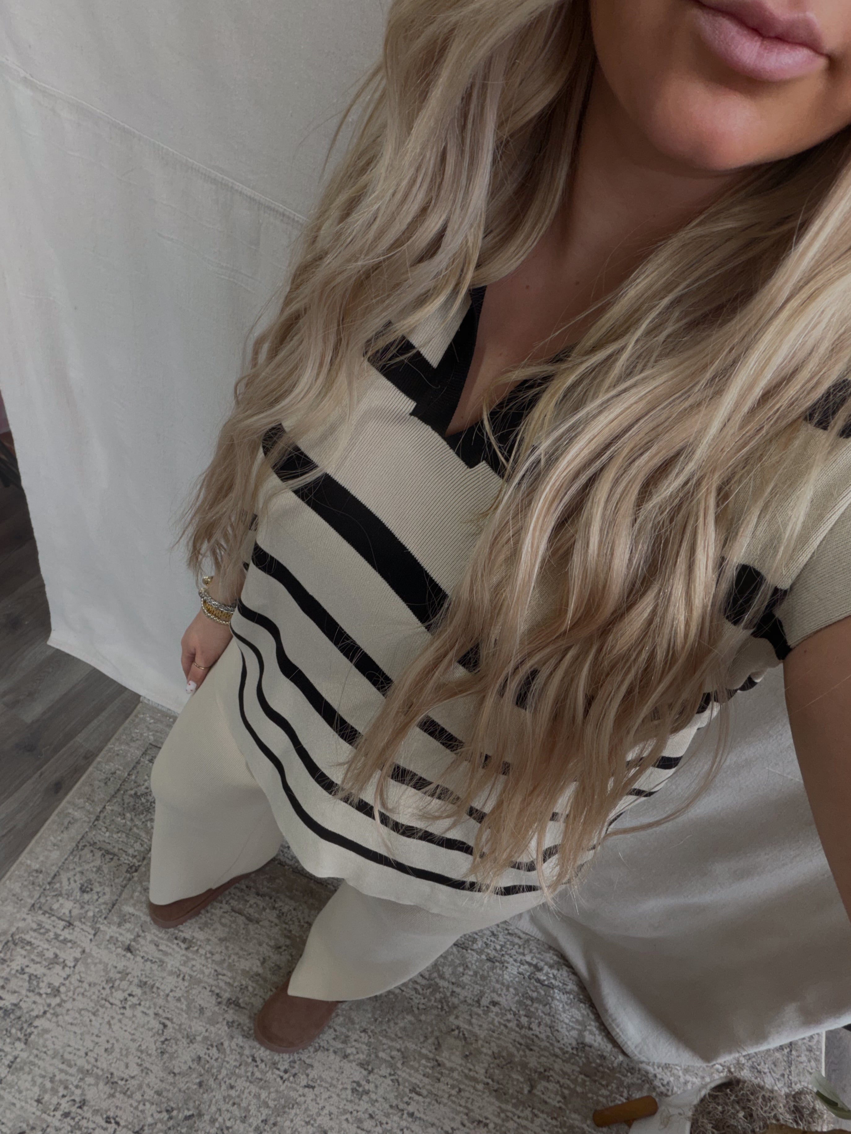 STRAY STRIPED POLO KNIT SET