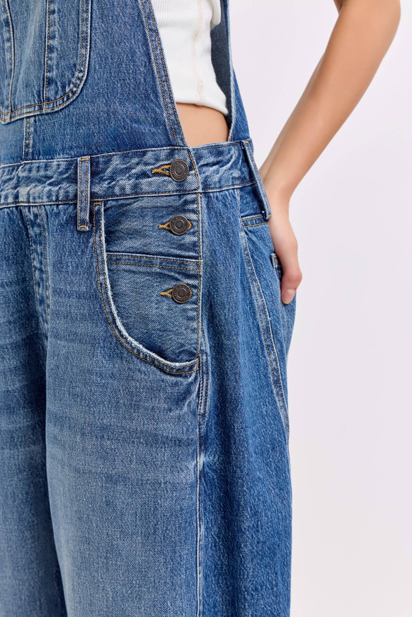 MELLA MID WAIST BARREL OVERALLS