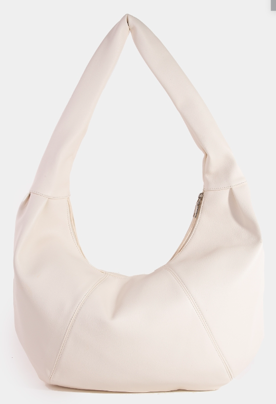 PANEL STITCH CRESCENT FAUX LEATHER SHOULDER BAG
