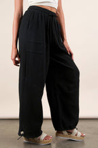 WINDY BLACK WIDE LEG LINEN PANTS