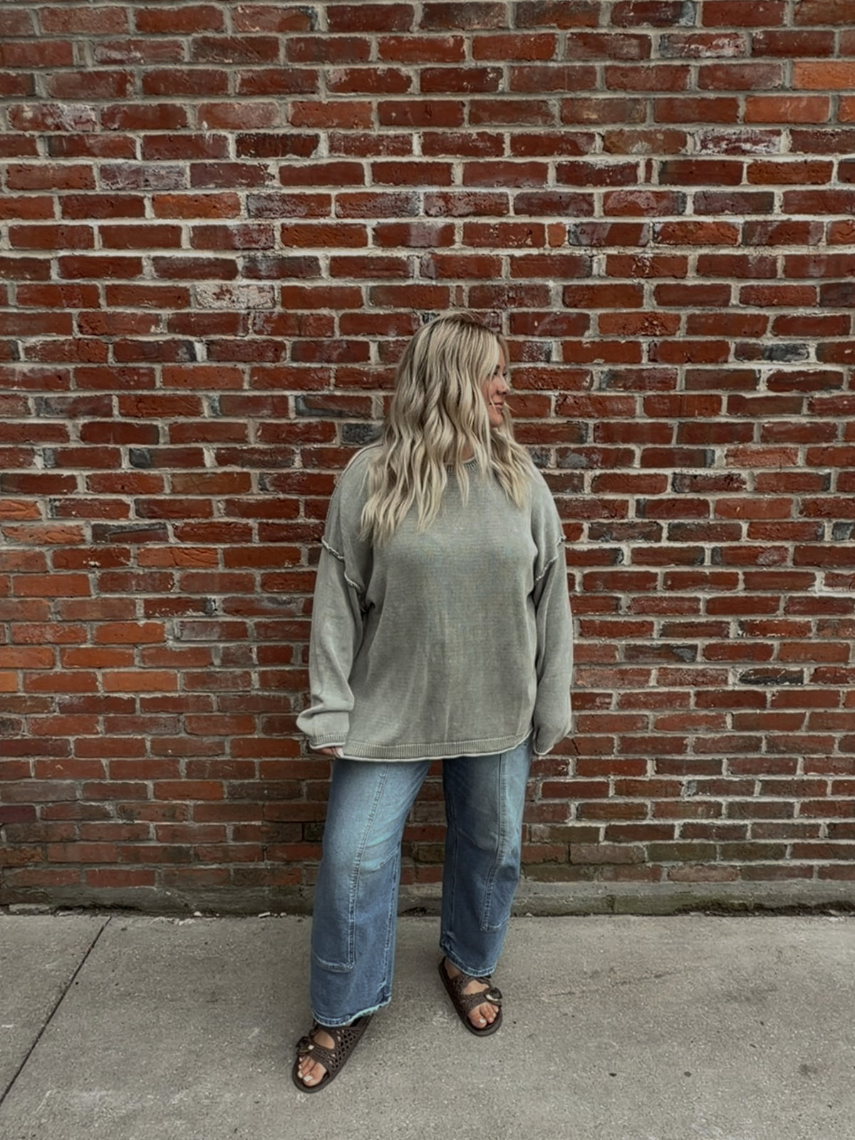 WASHED AND WEATHERED DROP SLEEVE SWEATER