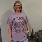 FREE BIRD PURPLE SIDE SLIT GRAPHIC TEE