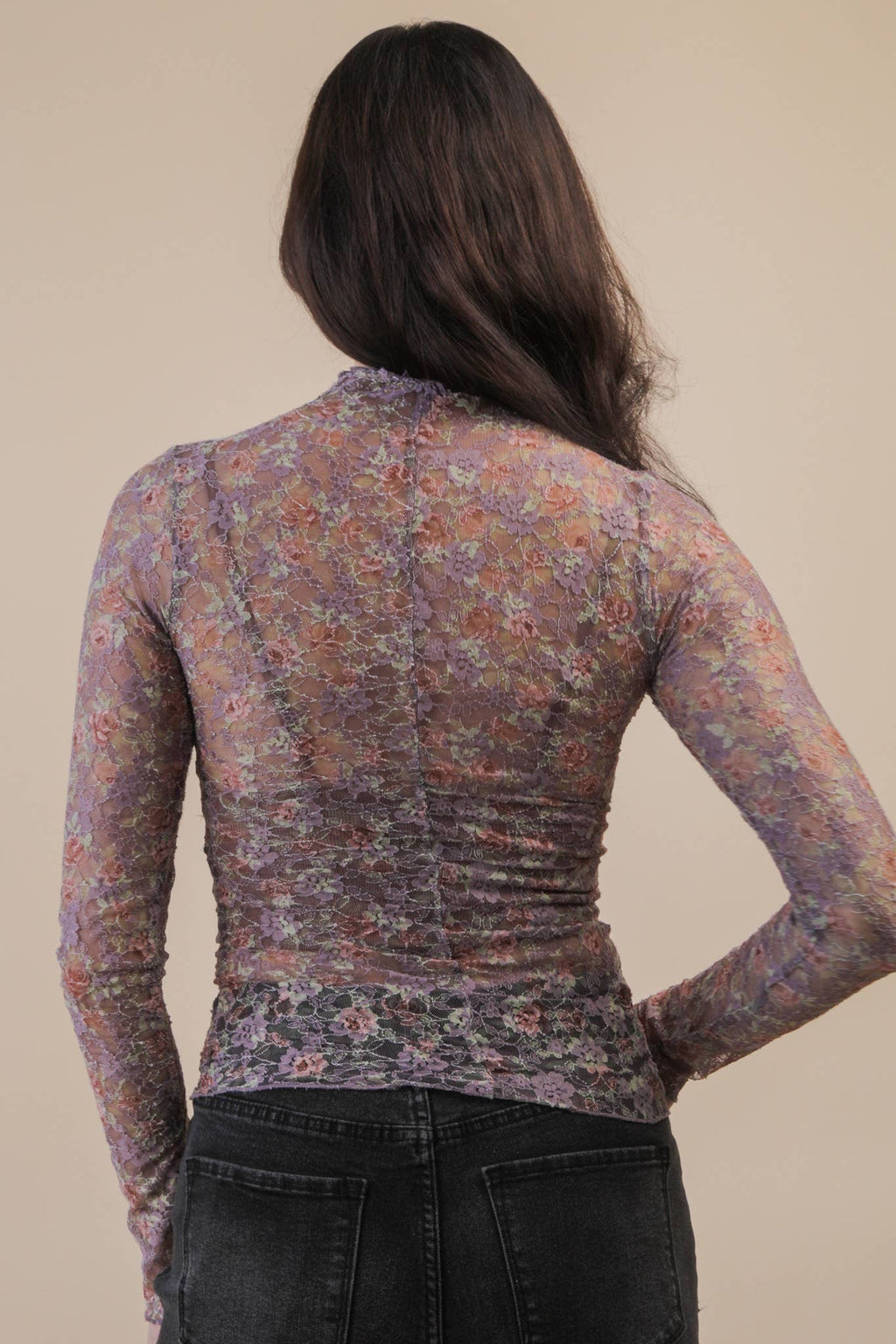 MAUVE MESH FLORAL TOP
