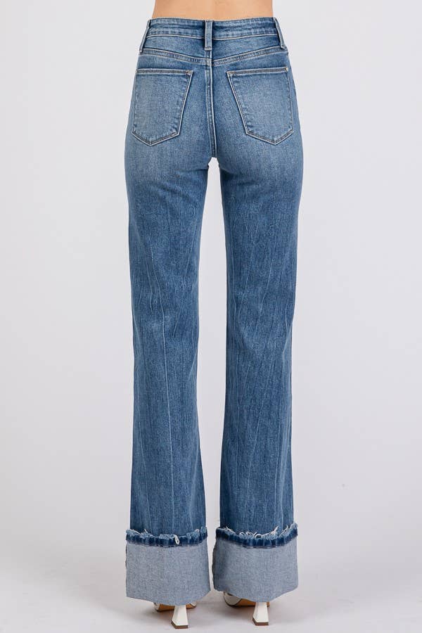 BELLS HIGH RISE STRETCH WIDE LEG FLARE W/ CUFFED HEM