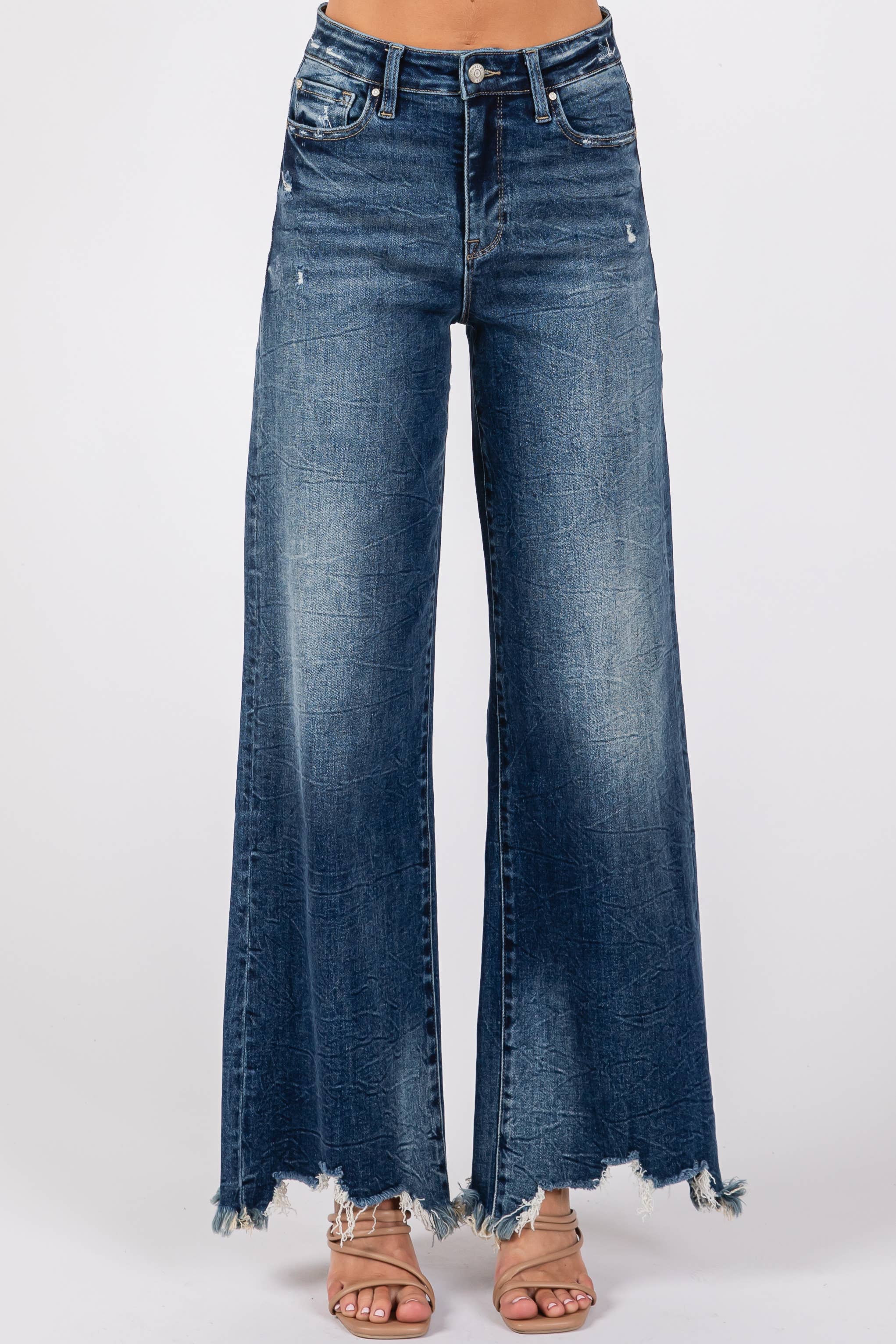 THE MARLOW HIGH RISE SUPER STRETCH WIDE LEG W/ DESTROYED HEM