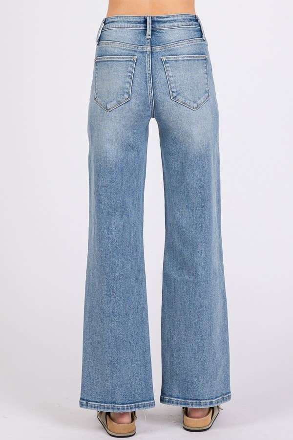 ELARA HIGH RISE STRETCH SLIM WIDE LEG W/ DESTROYED HEM