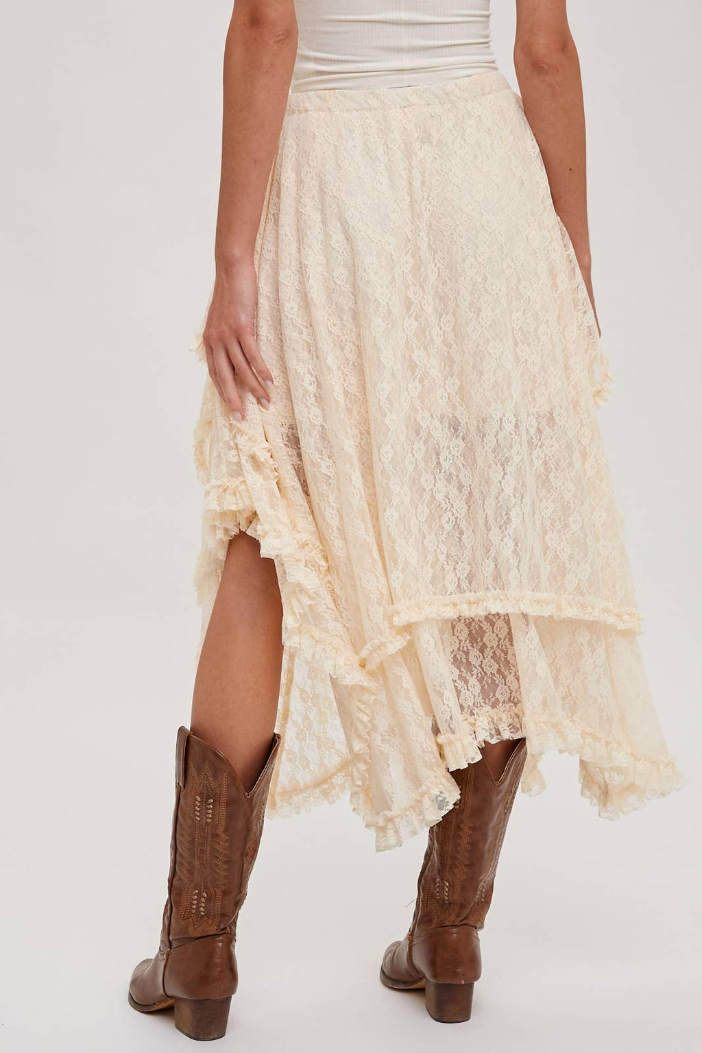 LIDDI LACE TIER MIDI SKIRT