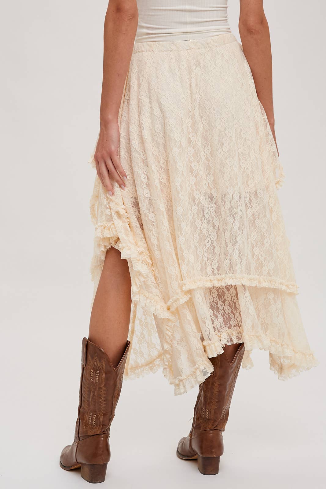 LIDDI LACE TIER MIDI SKIRT