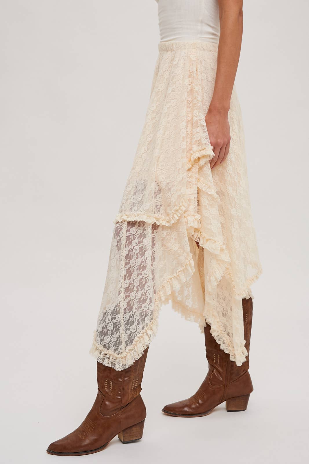 LIDDI LACE TIER MIDI SKIRT