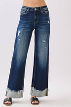 THE MEADOWS HIGH RISE STRETCH WIDE LEG W/ CUFFED HEM JEANS