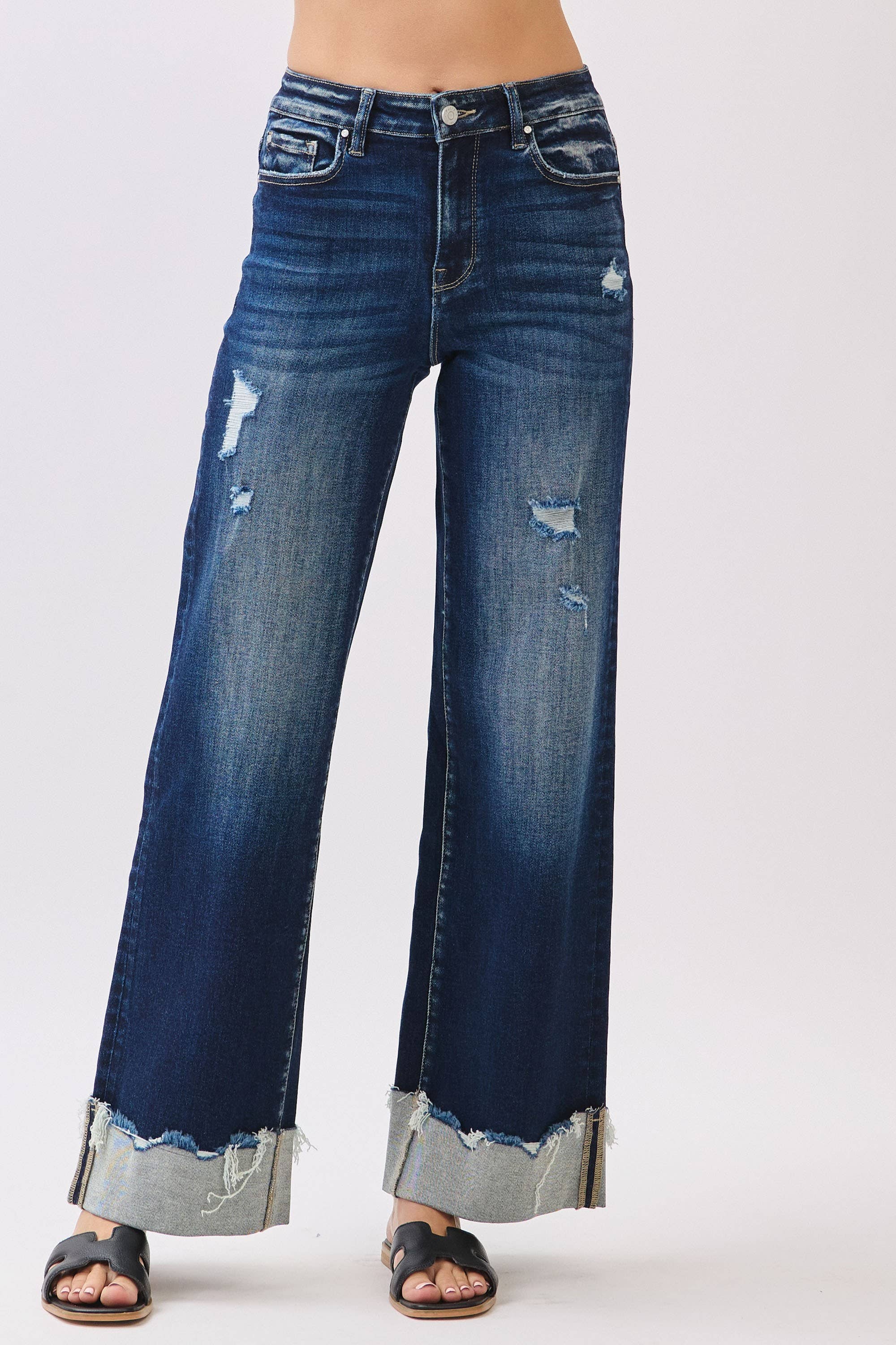 THE MEADOWS HIGH RISE STRETCH WIDE LEG W/ CUFFED HEM JEANS