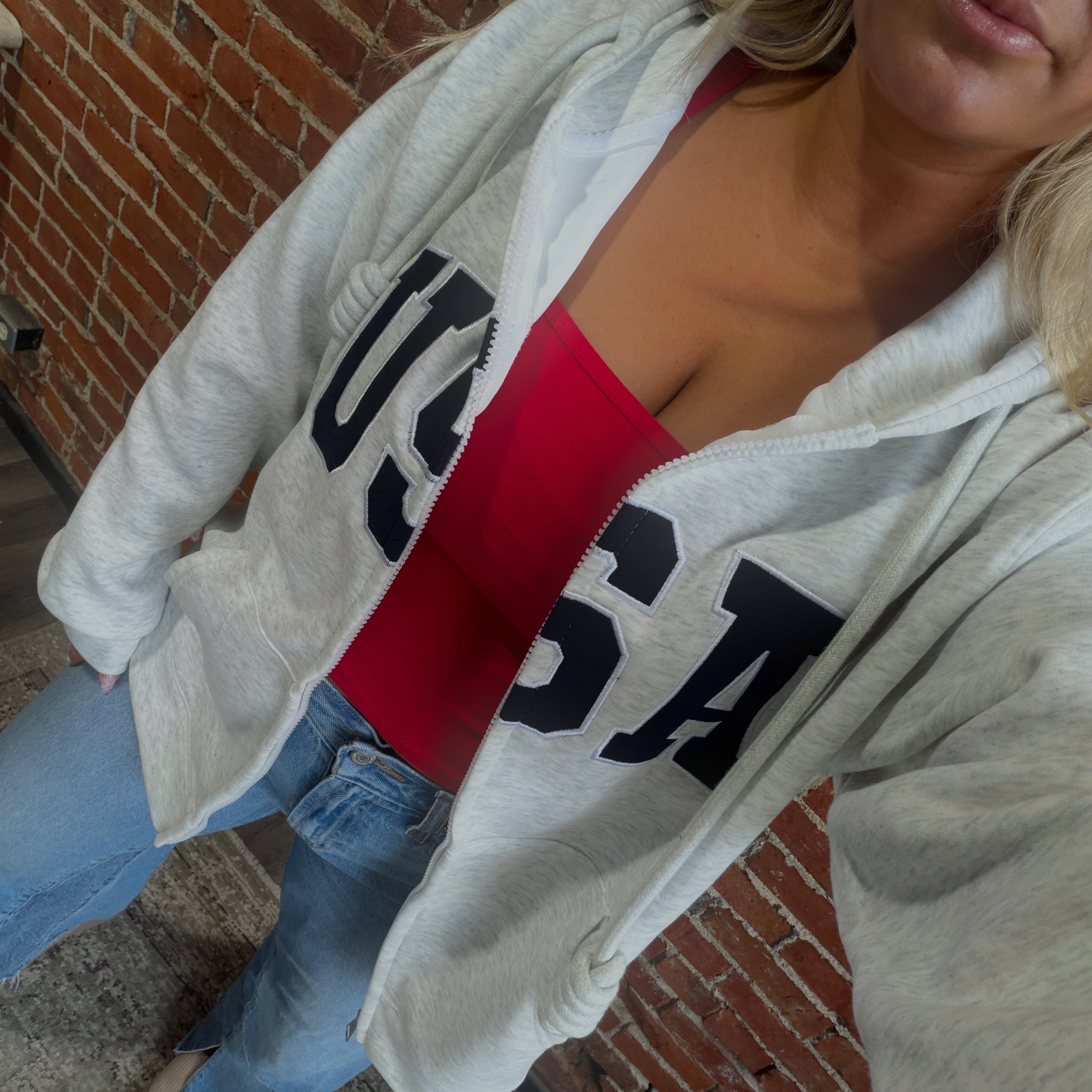 GRADDA OVERSIZED "USA" ZIP UP HOODIE JACKET
