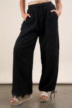 WINDY BLACK WIDE LEG LINEN PANTS