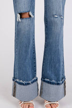 BELLS HIGH RISE STRETCH WIDE LEG FLARE W/ CUFFED HEM