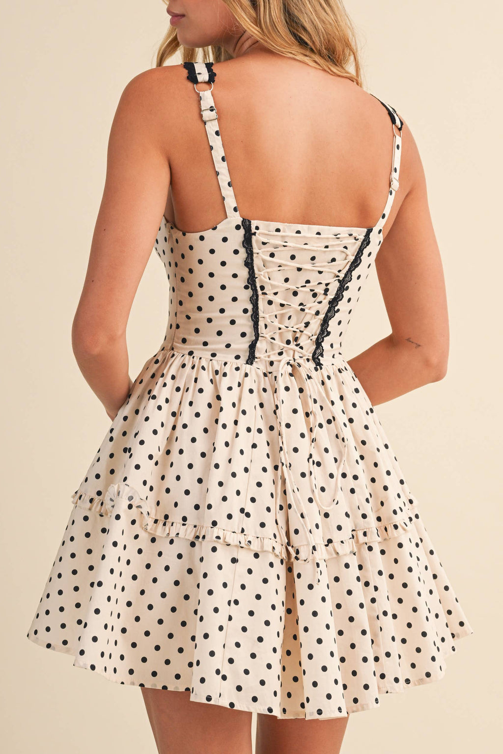 PAY POLKA CORSET FLARED MINI DRESS