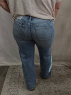 ELARA HIGH RISE STRETCH SLIM WIDE LEG W/ DESTROYED HEM