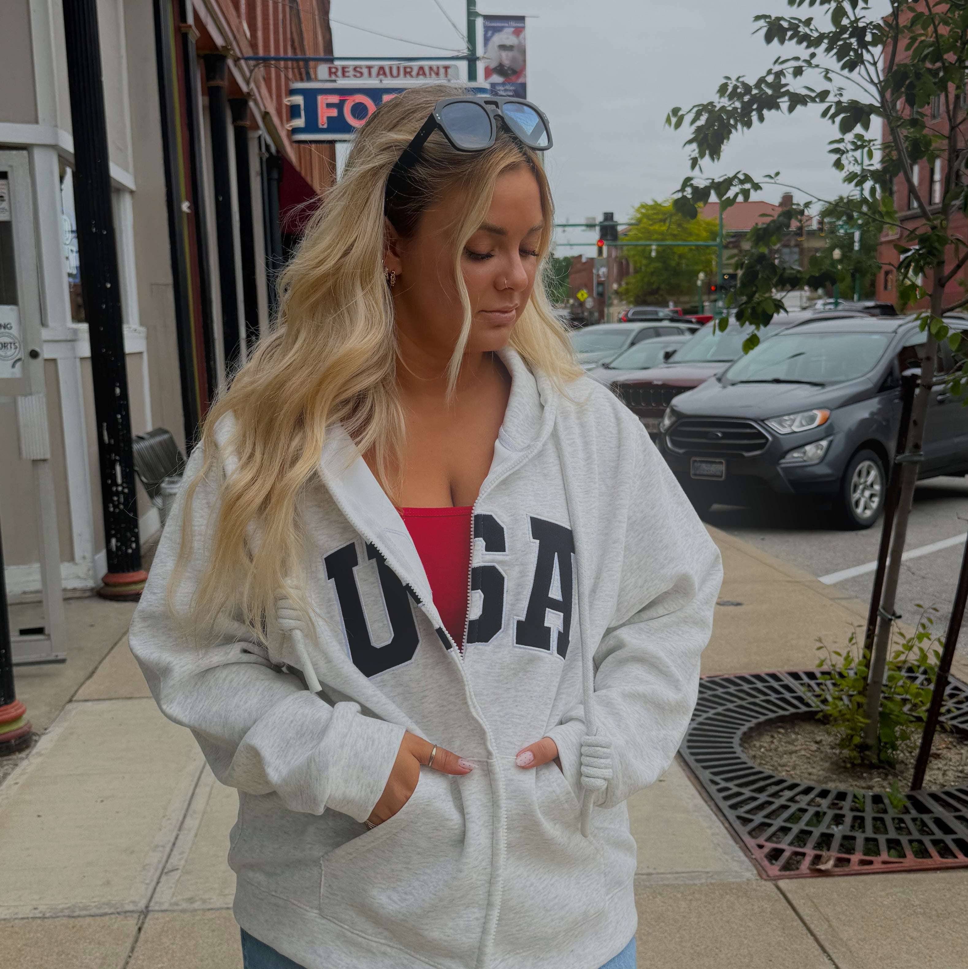 GRADDA OVERSIZED "USA" ZIP UP HOODIE JACKET