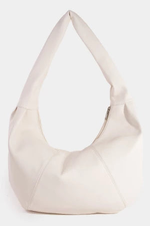 PANEL STITCH CRESCENT FAUX LEATHER BAG