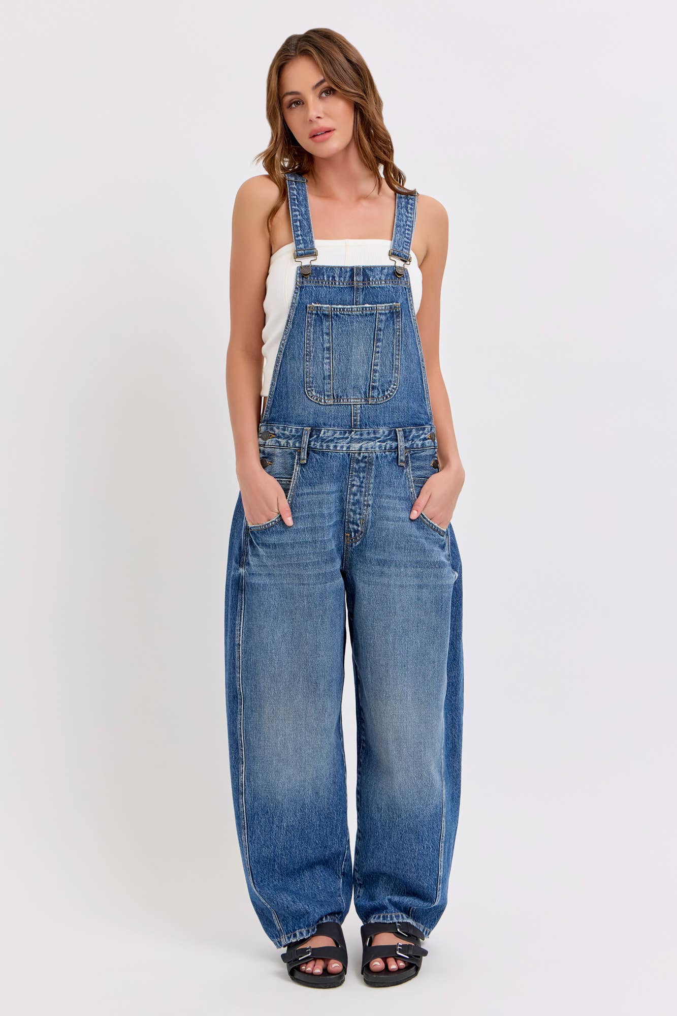 MELLA MID WAIST BARREL OVERALLS