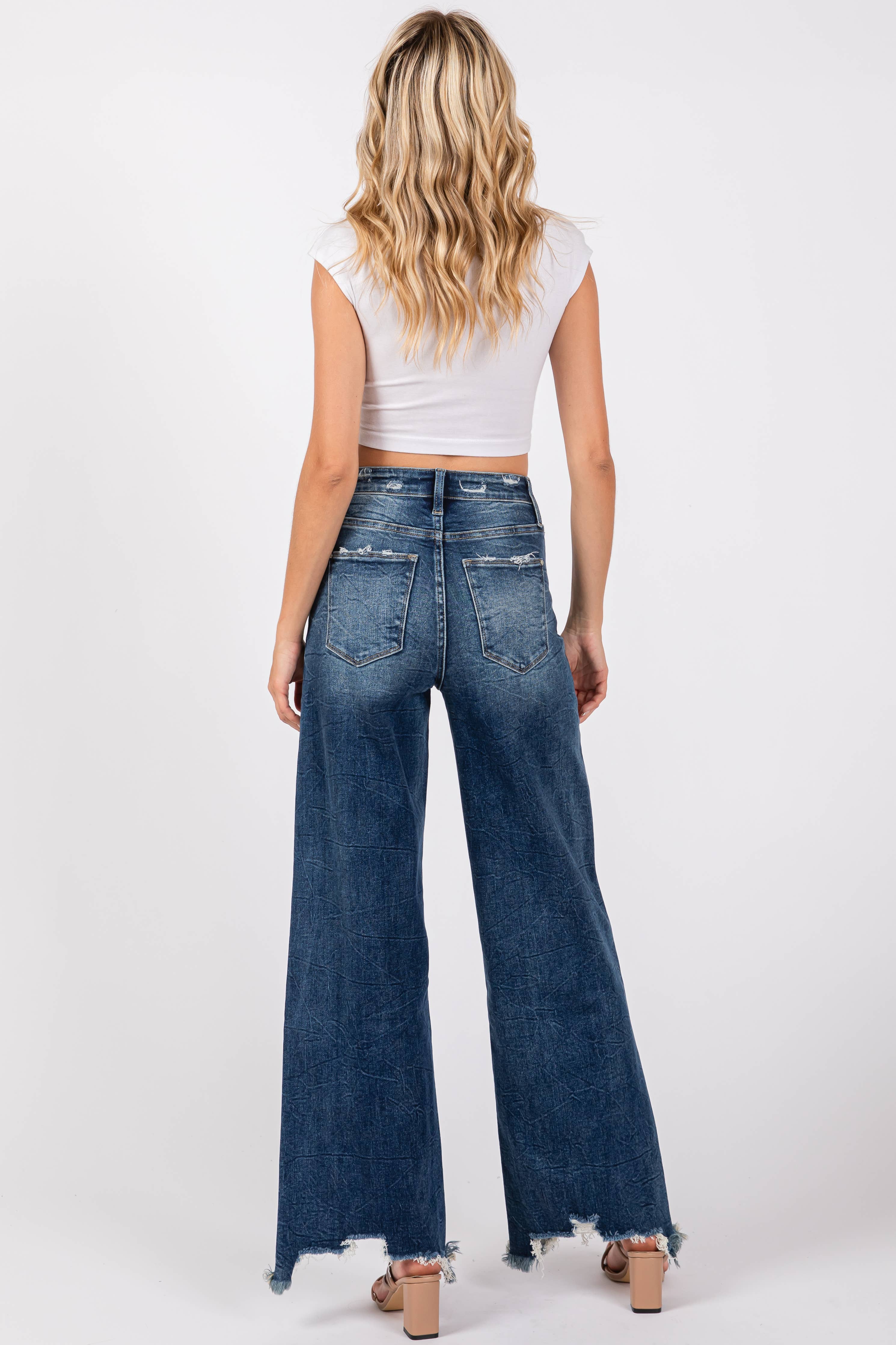 THE MARLOW HIGH RISE SUPER STRETCH WIDE LEG W/ DESTROYED HEM