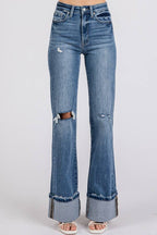 BELLS HIGH RISE STRETCH WIDE LEG FLARE W/ CUFFED HEM