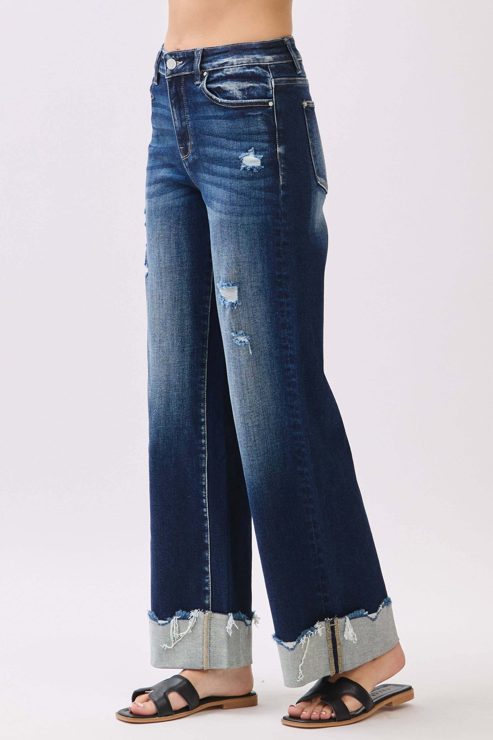 THE MEADOWS HIGH RISE STRETCH WIDE LEG W/ CUFFED HEM JEANS
