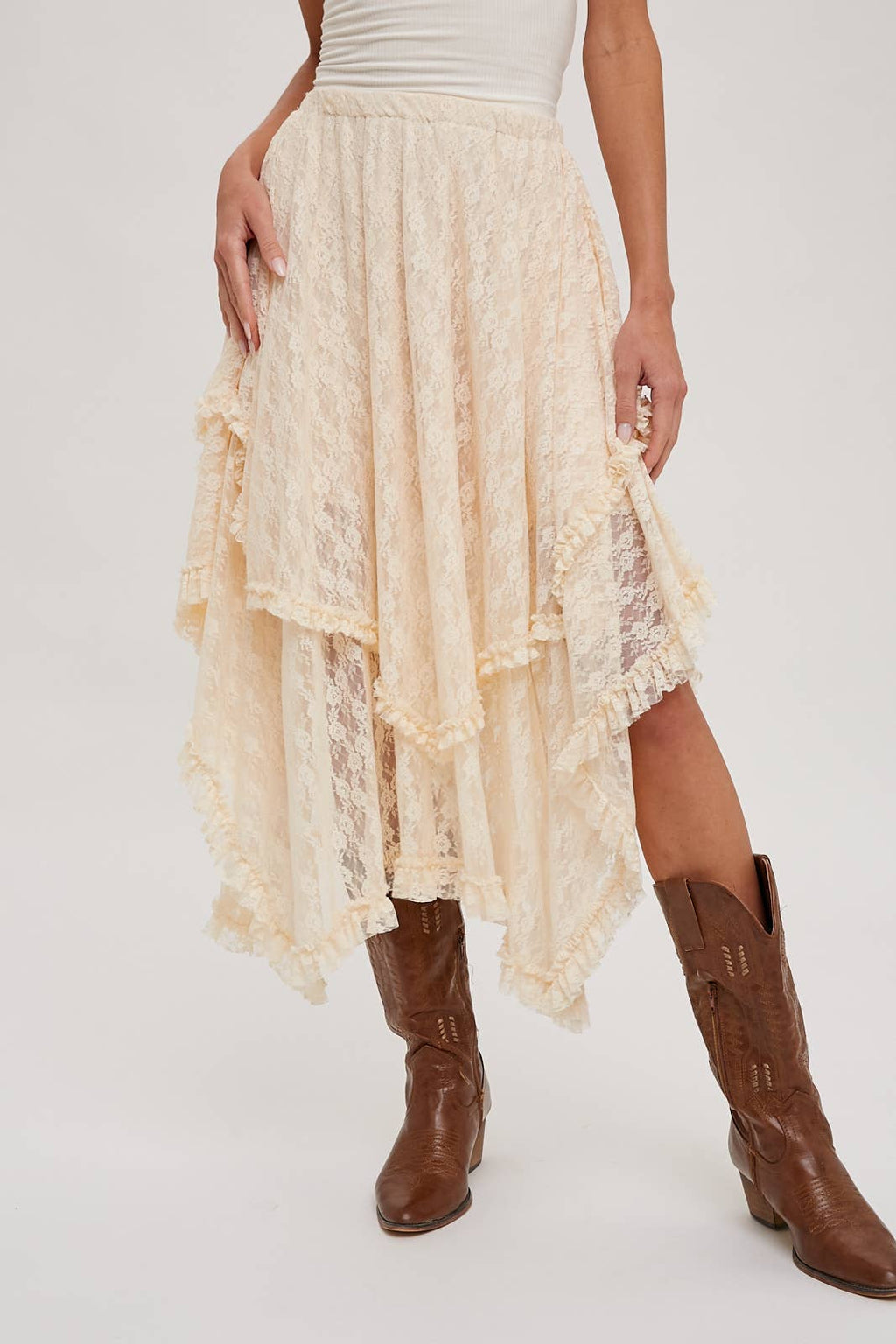 LIDDI LACE TIER MIDI SKIRT