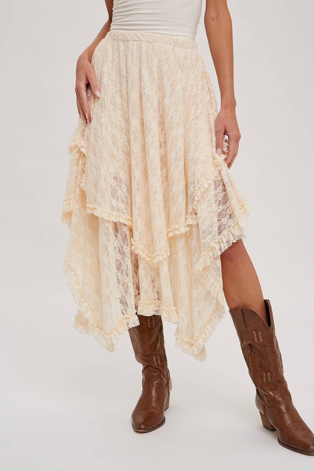 LIDDI LACE TIER MIDI SKIRT
