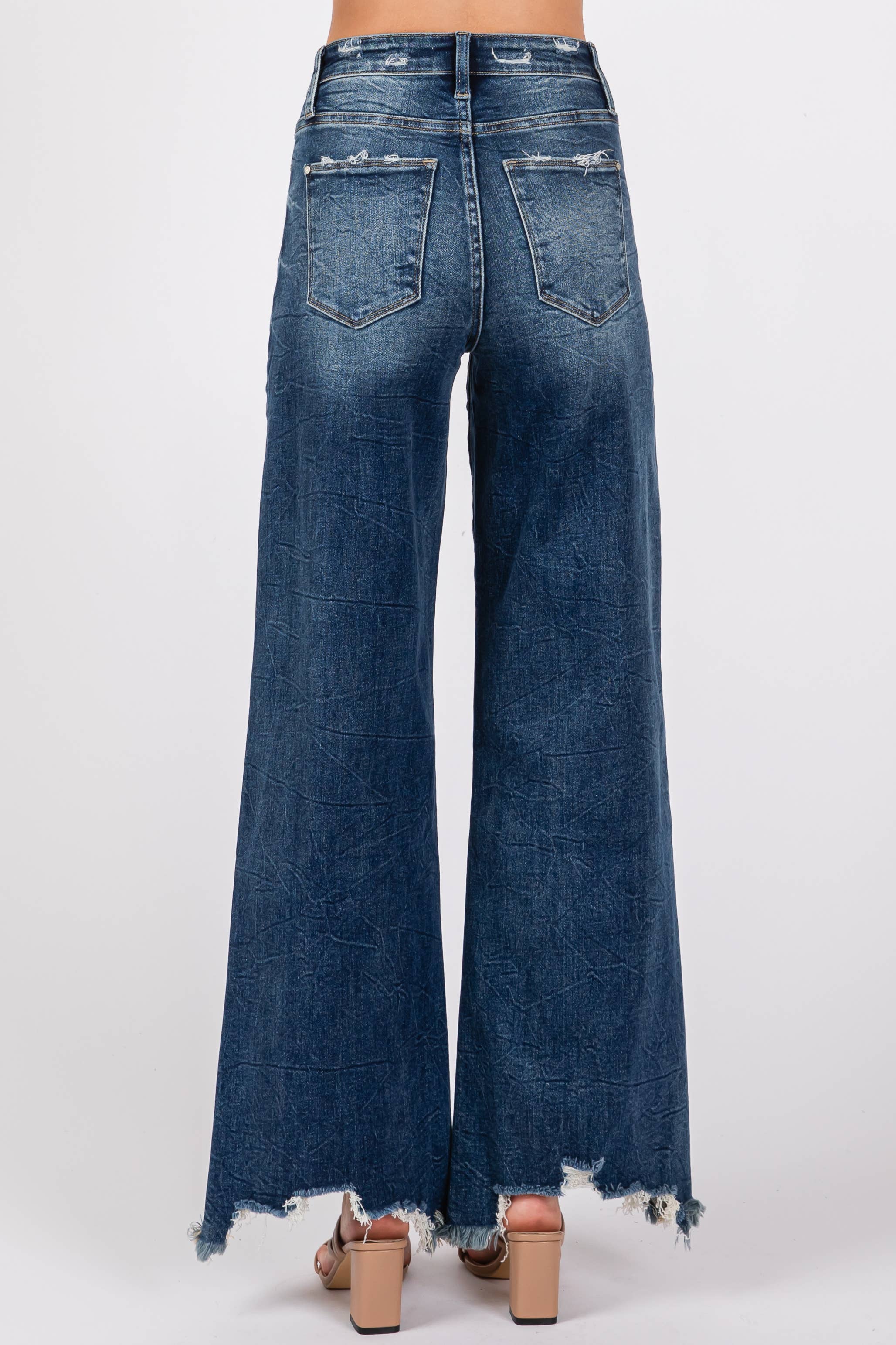 THE MARLOW HIGH RISE SUPER STRETCH WIDE LEG W/ DESTROYED HEM